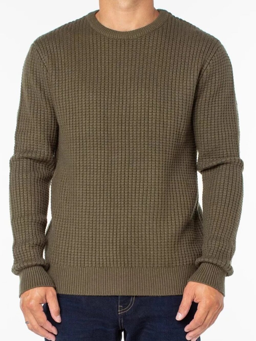 Sanctuary Men's Crewneck Pullover Sweater, Fatigue Green, XL